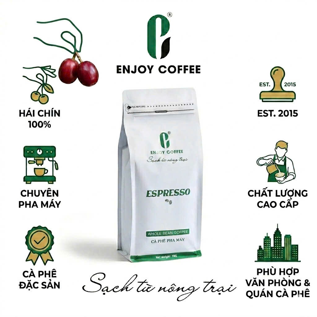 Cà phê nguyên chất rang mộc pha máy espresso Enjoy Coffee 1kg (EJ FARM)