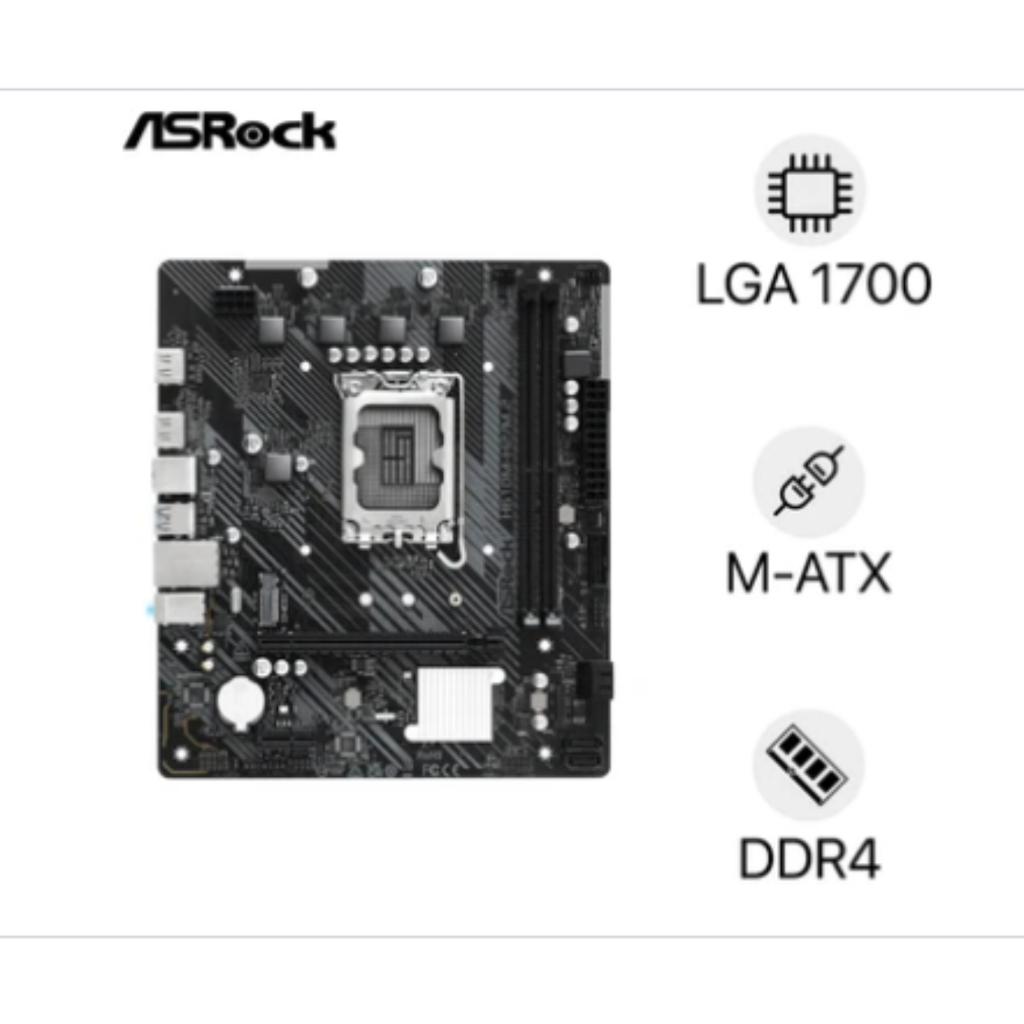 Phụ kiện 3C Bo mạch chủ Mainboard ASRock H610M-H2/M.2 D4 Intel H610 LGA1700 (hỗ trợ Intel Core thế h
