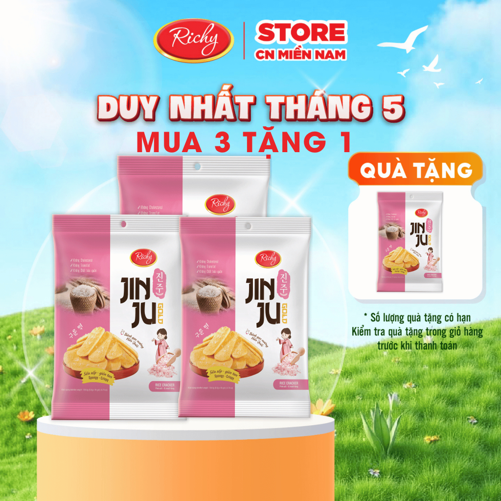 [MUA 3 TẶNG 1] Bánh Gạo JINJU RICHY muối hồng Gói 134,4g