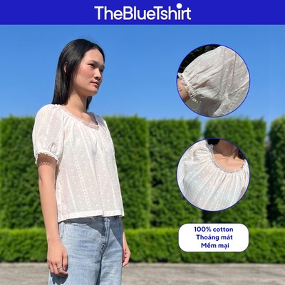 TheBlueTshirt - Áo kiểu nữ thêu hoa phom xoè cổ tròn phối ren nữ tính thanh lịch - Daisy Top