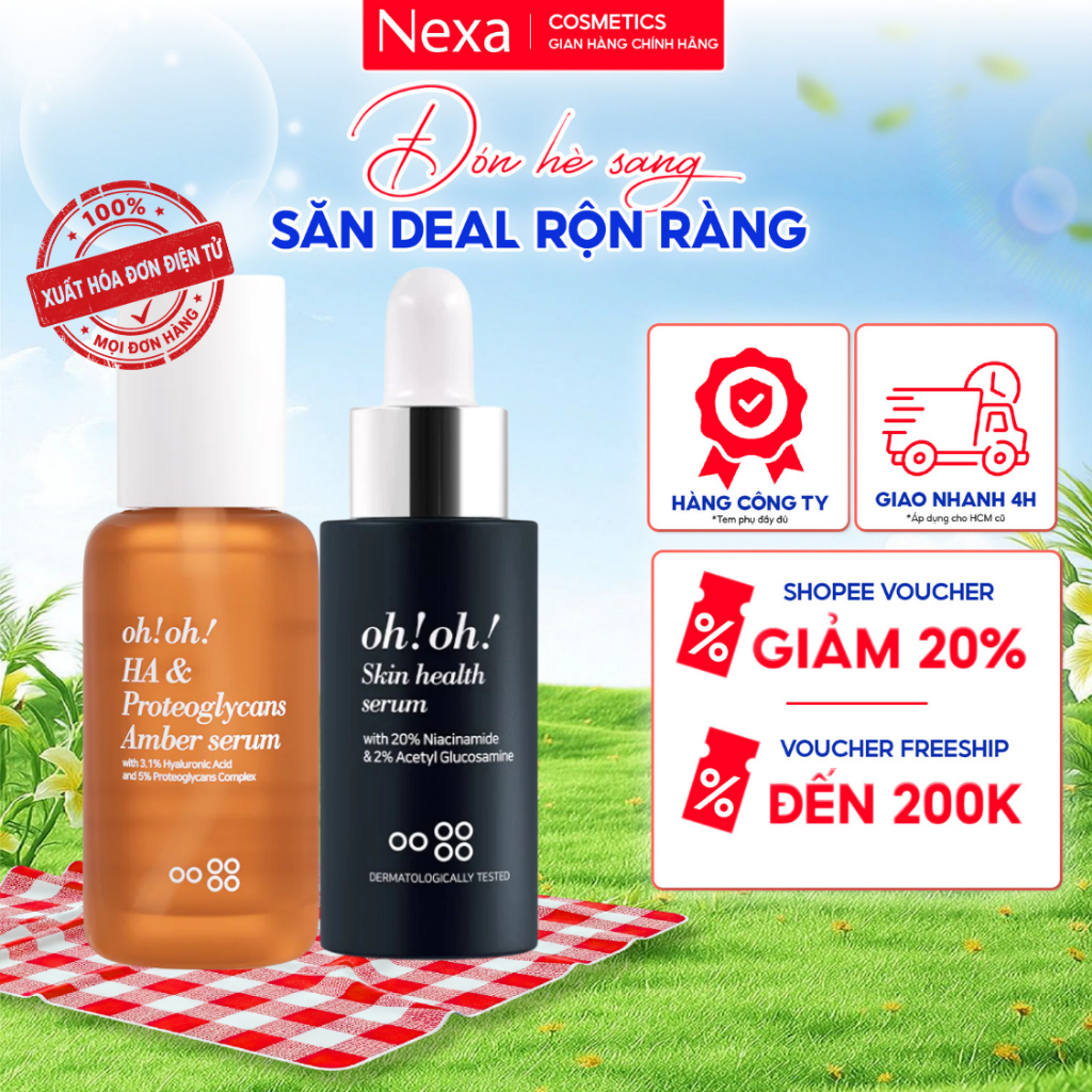 Bộ đôi phục hồi sức khỏe & cấp ẩm đa tầng OhOh Skin Health Serum 30ml & OhOh HA Amber Serum 30ml