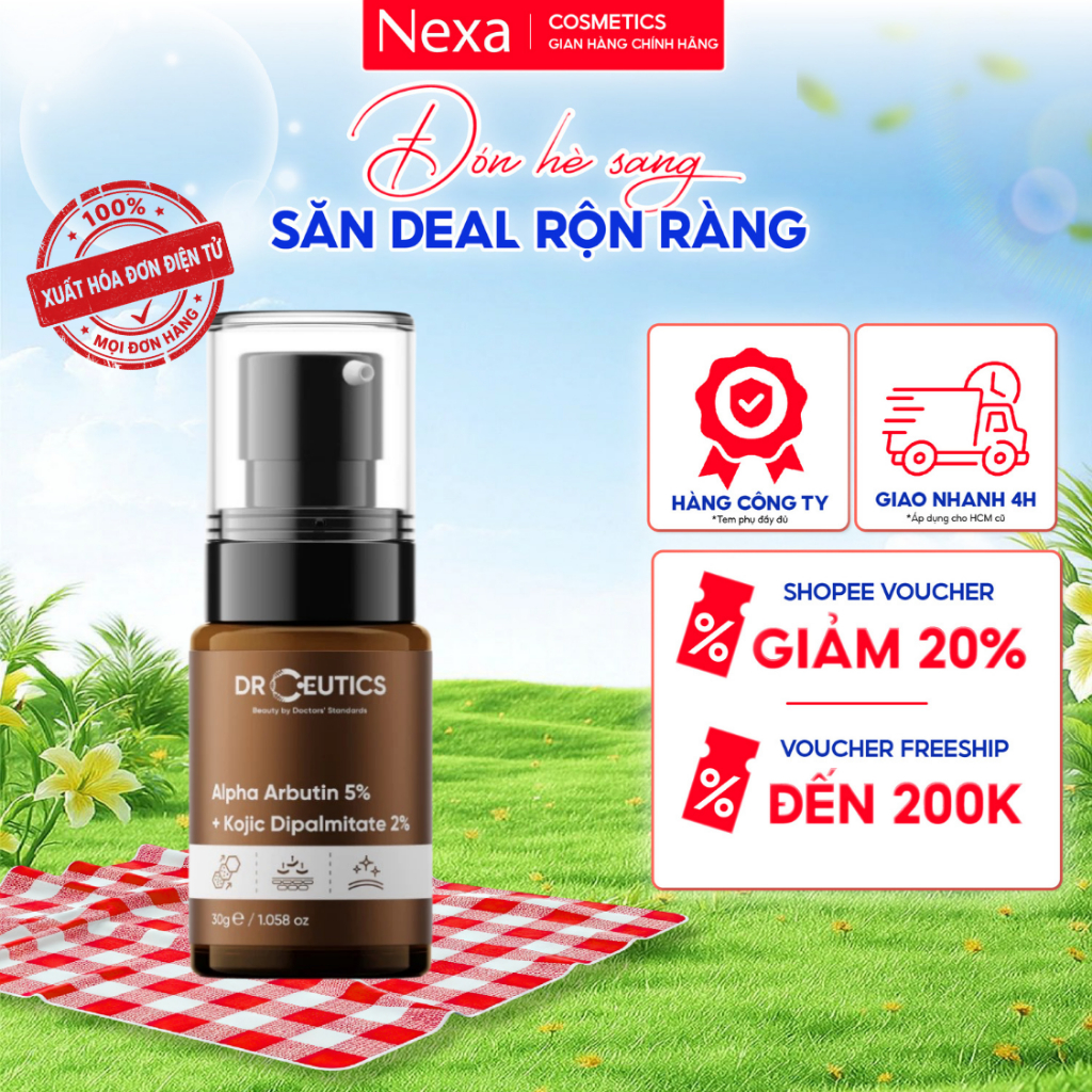 Serum DrCeutics Alpha Arbutin Làm Sáng Da Mờ Nám Alpha Arbutin 5% Và Kojic Dipalmitate 2% (30gram)