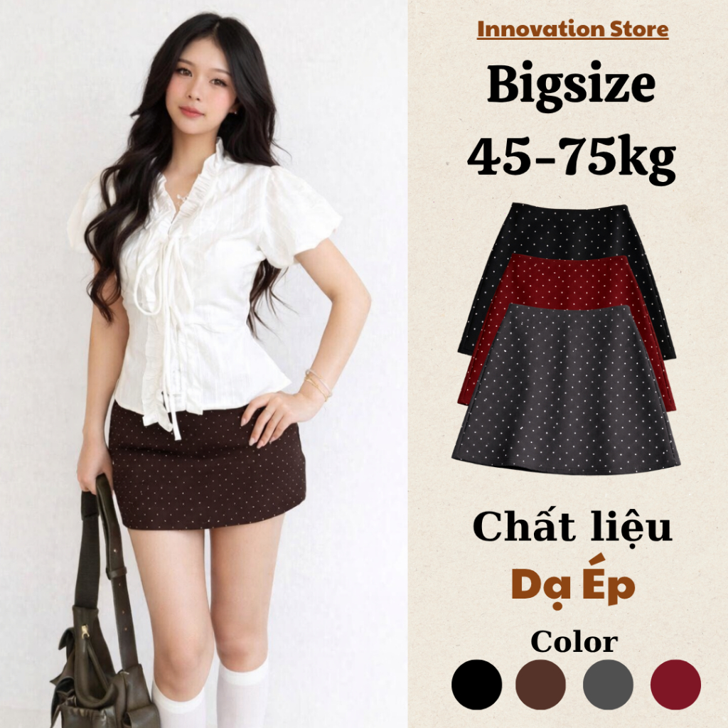 Chân Váy Ngắn Dáng Chữ A Chất Dạ Ép Chấm Bi Lót Bo Chun Hottrend 2025 TA-086 | BigBuy360 - bigbuy360.vn
