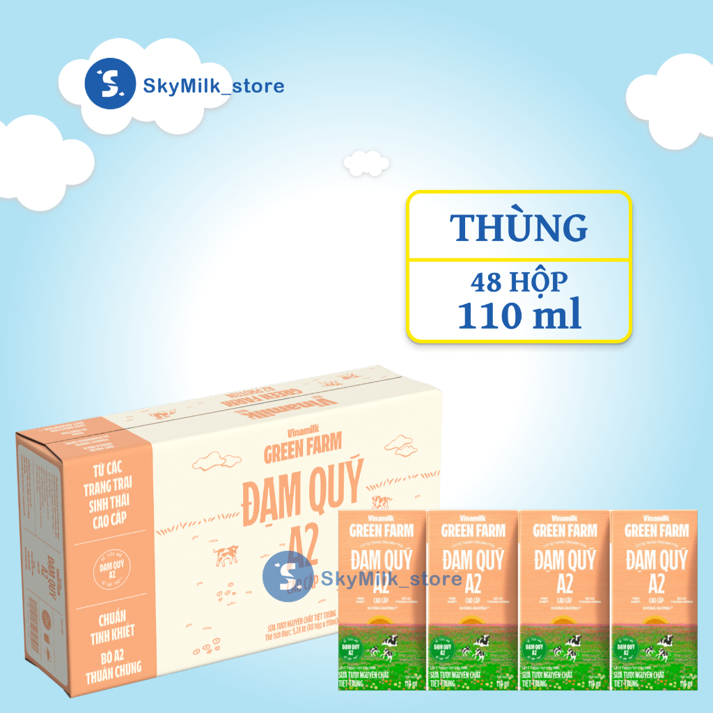Thùng 48 hộp 110ml Sữa tươi tiệt trùng Green Farm A2 không đường - Green Farm A2
