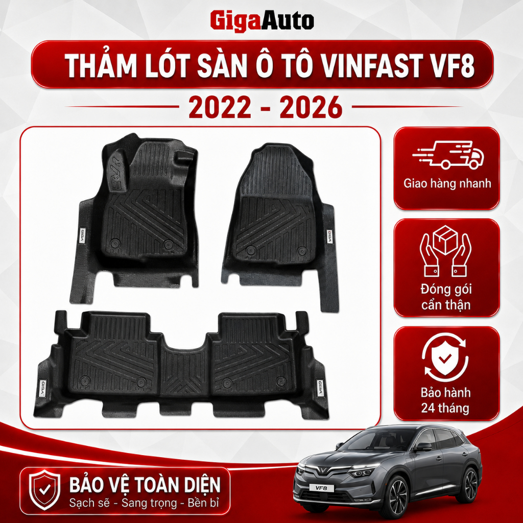 Thảm Lót Sàn Ô Tô TPE Vinfast VF8/VF8 Plus 2022 - 2026 THẢM ĐÚC Không Thấm Nước, KHÔNG MÙI