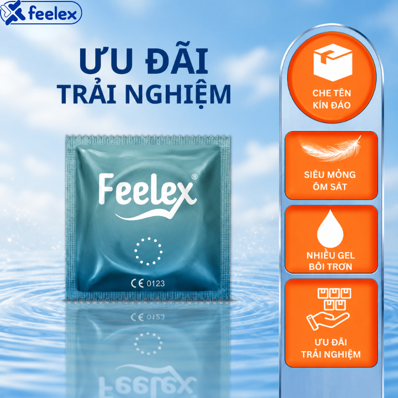 Ưu đãi trải nghiệm bao cao su Feelex ngẫu nhiên, siêu mỏng, nhiều gel bôi trơn