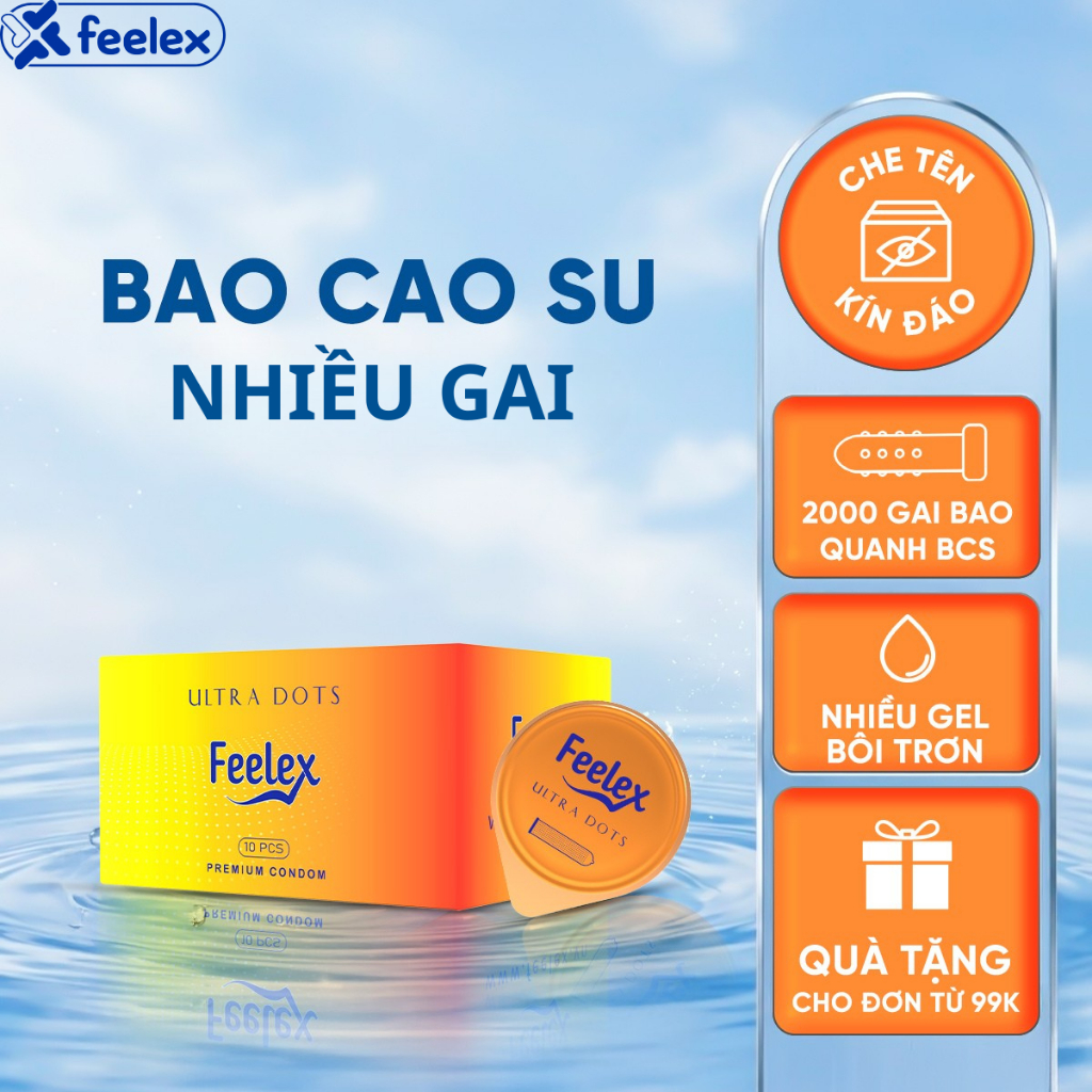 Bao cao su Feelex gân gai, nhiều gel bôi trơn - Hộp 10 bcs