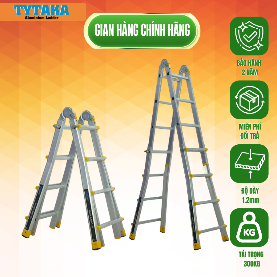 Thang nhôm gấp trượt chữ A mở rộng Jumbo A404 & Sumika SKM404 tải trọng 300kg bảo hành 2 năm, thang 