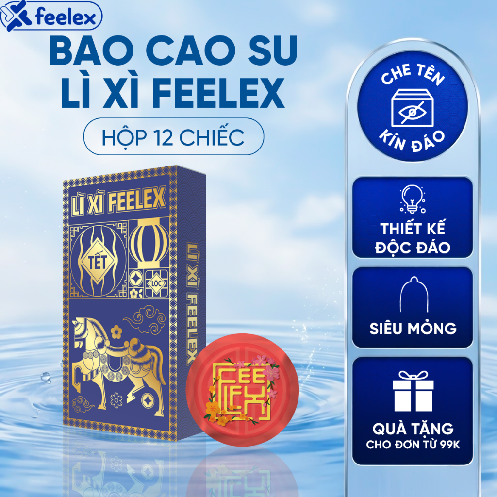 Bao cao su lì xì Feelex siêu mỏng - hộp 12 chiếc