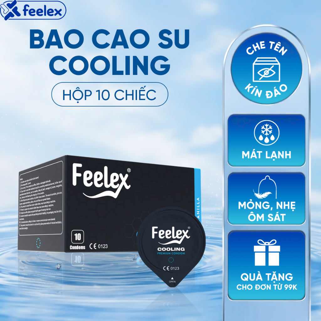 Bao cao su Feelex Cooling siêu mỏng, mát lạnh - hộp 10 bcs