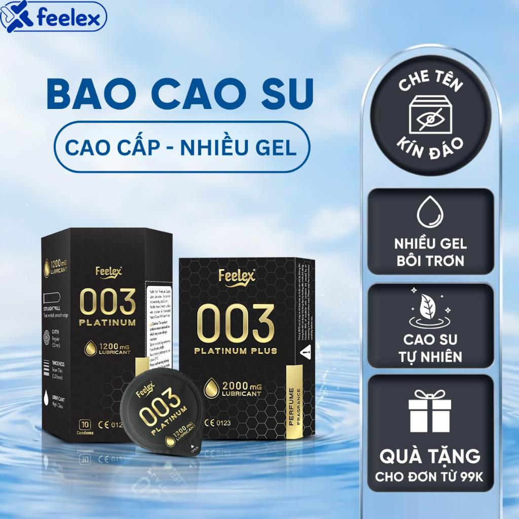 Bao cao su Feelex Platinum cao cấp, nhiều gel bôi trơn - hộp 10 chiếc