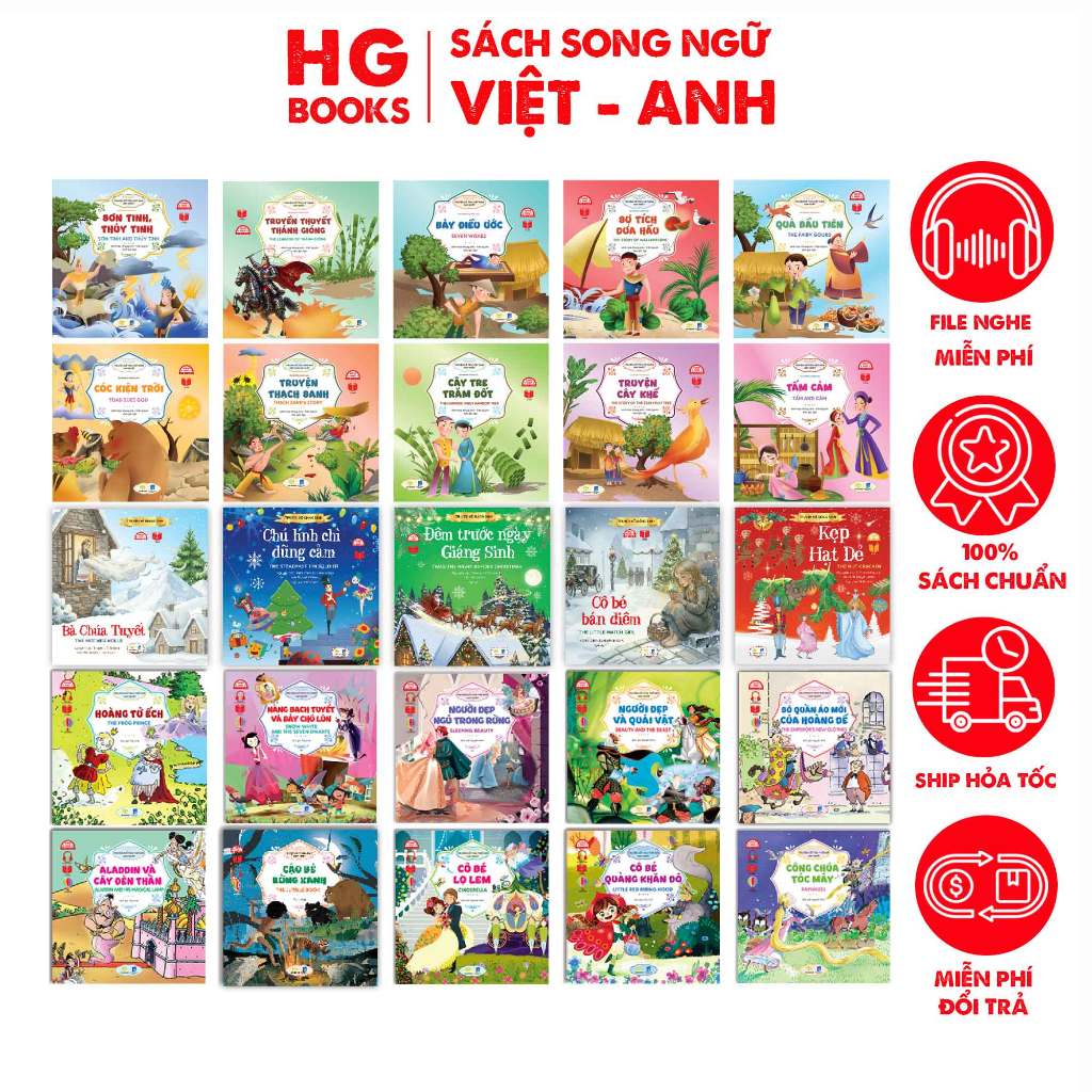 Truyện cổ tích Việt Nam & Thế giới hay nhất, Song ngữ Việt-Anh 24 Trang phát triển IQ, EQ kèm Audio