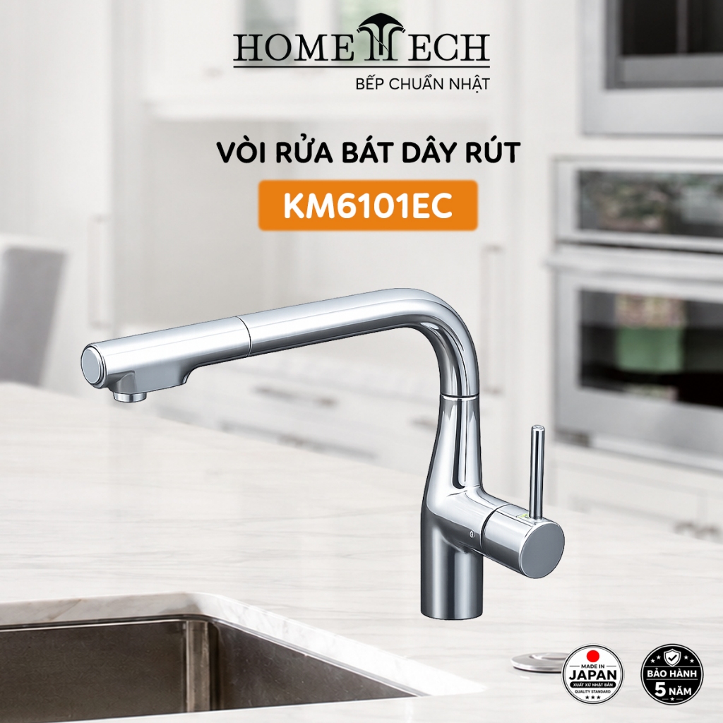 VÒI RỬA BÁT NÓNG LẠNH CÓ DÂY RÚT NỘI ĐỊA NHẬT KVK KM6101EC _THIẾT KẾ ĐẲNG CẤP _ NÂNG TẦM KHÔNG GIAN 