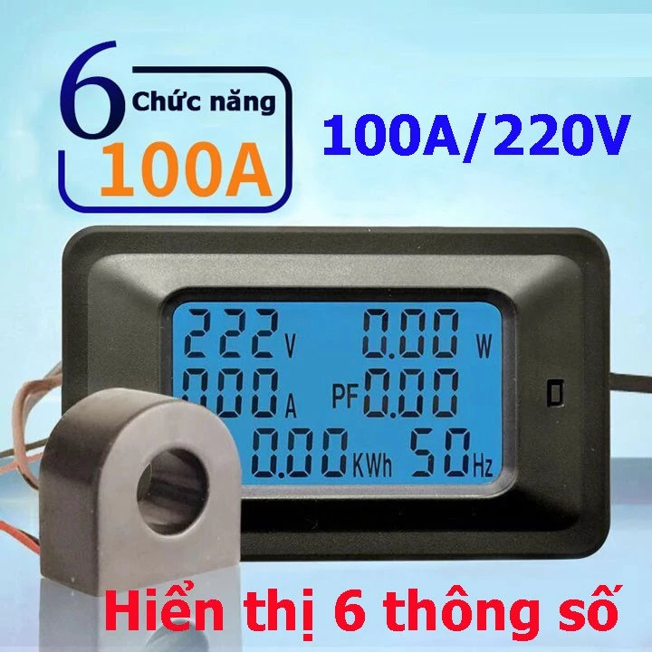 Công tơ điện hiển thị 6 thông số AC P06S-100A/20A 110~250VAC 22kW ,Đo Công Suất, Điện Áp, Cường Độ D