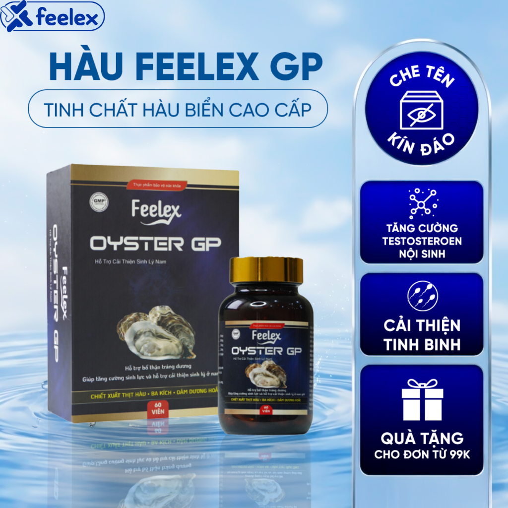 Tinh chất hàu biển Feelex Oyster GP tăng cường sinh lý nam, bổ sung kẽm, tăng ham muốn - hộp 60 viên