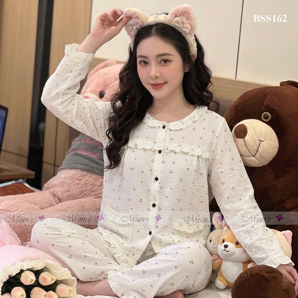 Đồ bộ bầu và sau sinh Mum's Shop BSS161 Bộ caro hồng nơ siêu dễ thương cho mẹ bầu và sau sinh