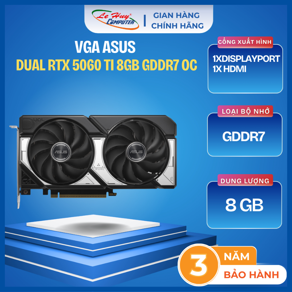 VGA ASUS Dual RTX 5060 Ti 8GB GDDR7 OC (DUAL-RTX5060TI-O8G) - Hàng Chính Hãng