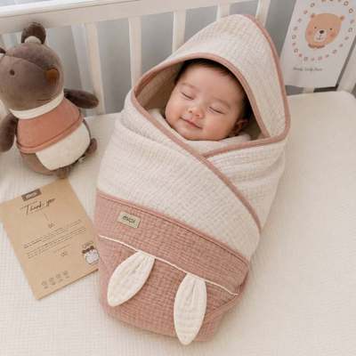 Khăn tắm vải xô Muslin cho bé Ualarogo có mũ che đầu thấm hút mềm nhẹ điều hòa thân nhiệt giữ ấm 9512
