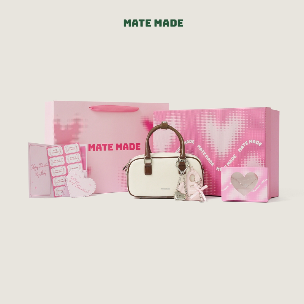 Set Quà Tặng MATE MADE Luna Honey Box, Túi Xách Tay Luna Kèm Charm, Vòng Tay, Hộp Quà Hồng (Tặng Bạn