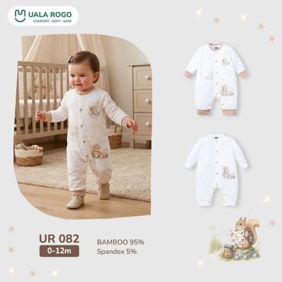 Bodysuit cho bé sơ sinh Ualarogo dài tay 0-12 tháng vải Sợi tre Bamboo mềm mại cúc giữa UR 082