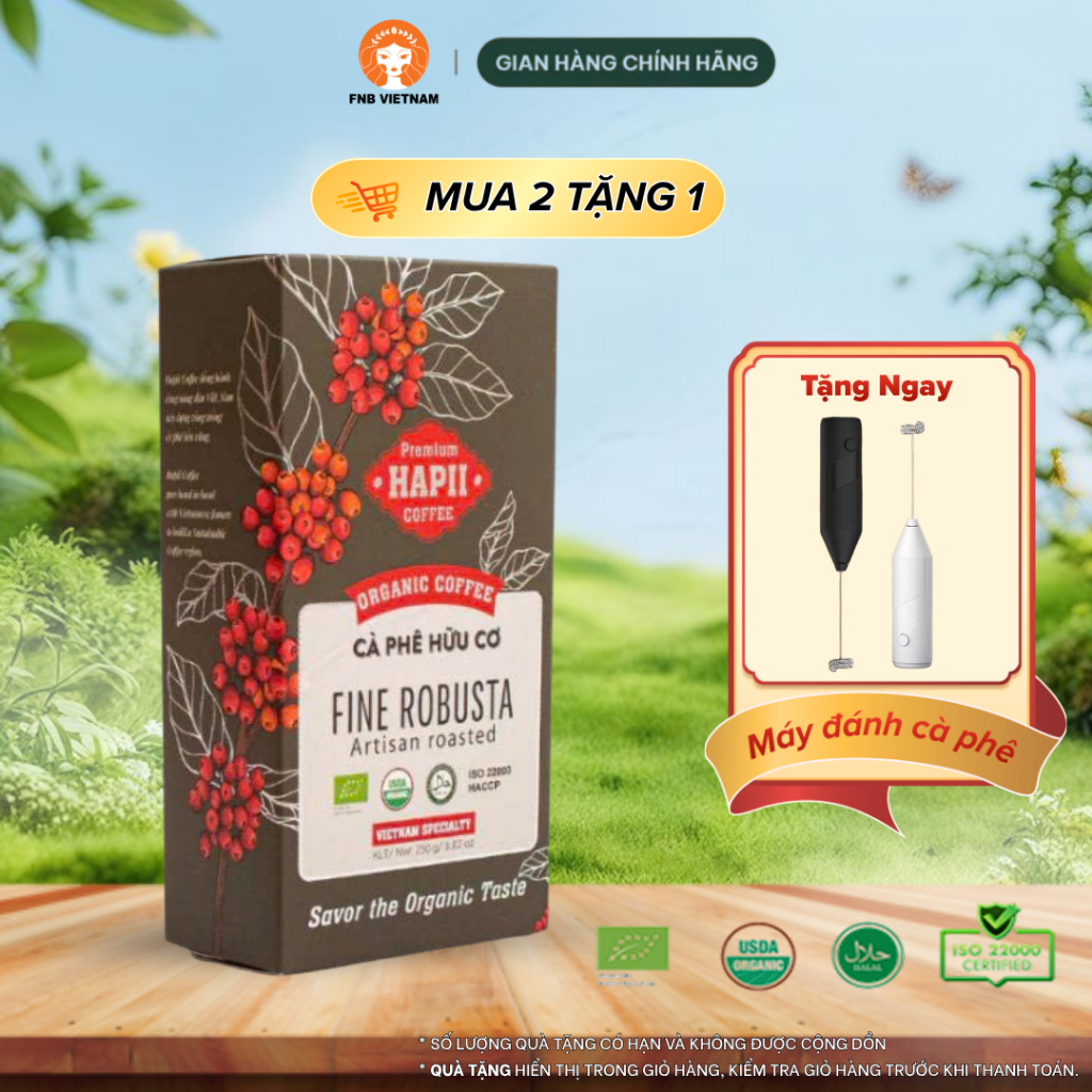 Cà Phê Hữu Cơ 100% Robusta Hapii Coffee 250g nguyên chất, cafein cao, hậu ngọt | Elys Coffee