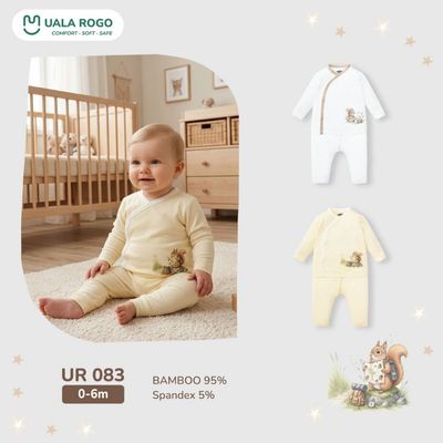 Bộ dài tay cho bé sơ sinh Ualarogo 0-6 tháng vải Sợi tre Bamboo mềm mại co giãn cúc chéo UR 083