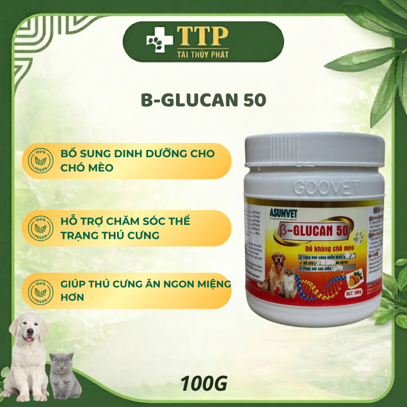 B-Glucan 50 Asunvet Cho Chó Mèo - Bổ Sung Dinh Dưỡng Hỗ Trợ Sức Đề Kháng, Dễ Ăn, Hũ 100g
