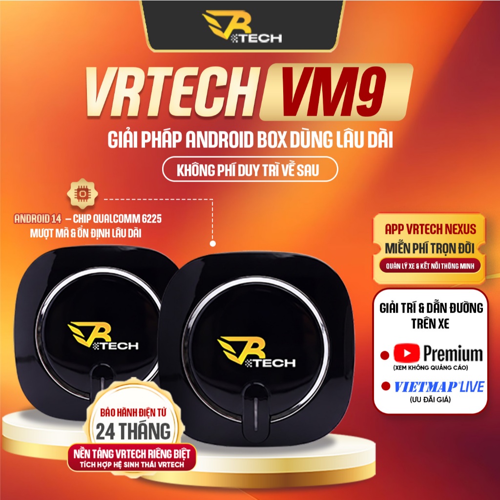 VRTECH VM9 2026 Android Box Ô Tô Chính Hãng Android 14 Qualcomm 6225 | App VRTECH Nexus Vĩnh Viễn | 