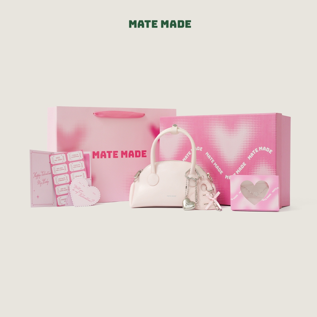 Set Quà Tặng MATE MADE Macaron Baby Box, Túi Xách Tay Macaron Kèm Charm, Vòng Tay, Hộp Quà Hồng (Tặn