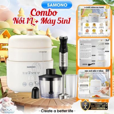 Combo Máy Xay Cầm Tay 5in1 600W SW-HBW600 và Nồi Nấu Cháo Chậm Samono 1 Lít  SW-SC10 - BH 1 Năm
