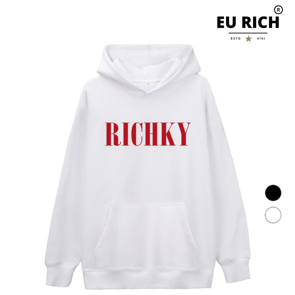 Áo Hoodie Eu Rich Premium Nỉ Premium Tee Richky Logo Red Basic Streetwear Unisex
