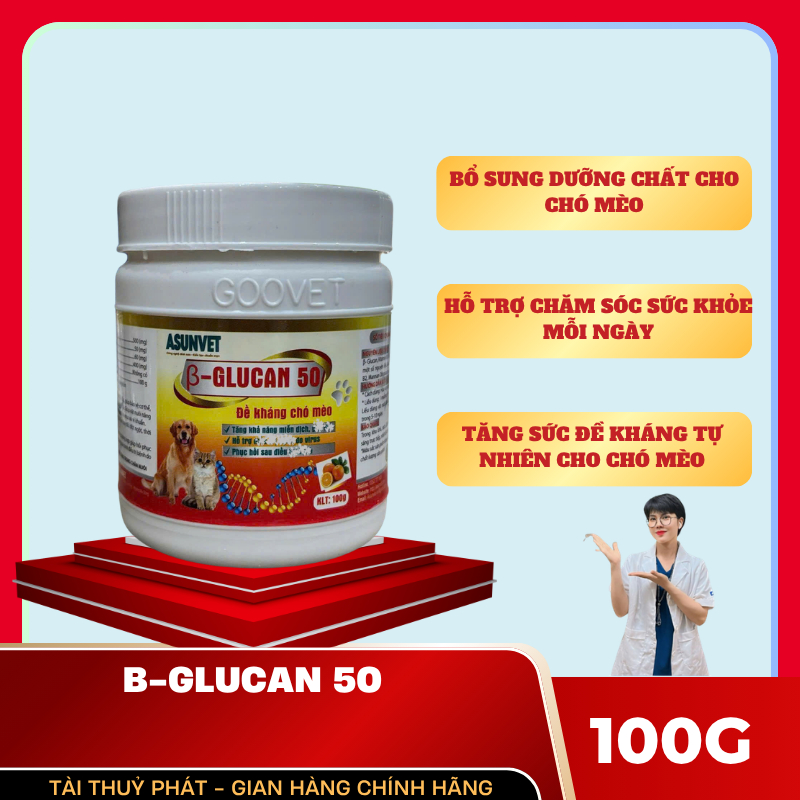 B-Glucan 50 ASUVET Cho Chó Mèo - Bổ Sung Dinh Dưỡng Hỗ Trợ Sức Đề Kháng Thú Cưng Hũ 100g