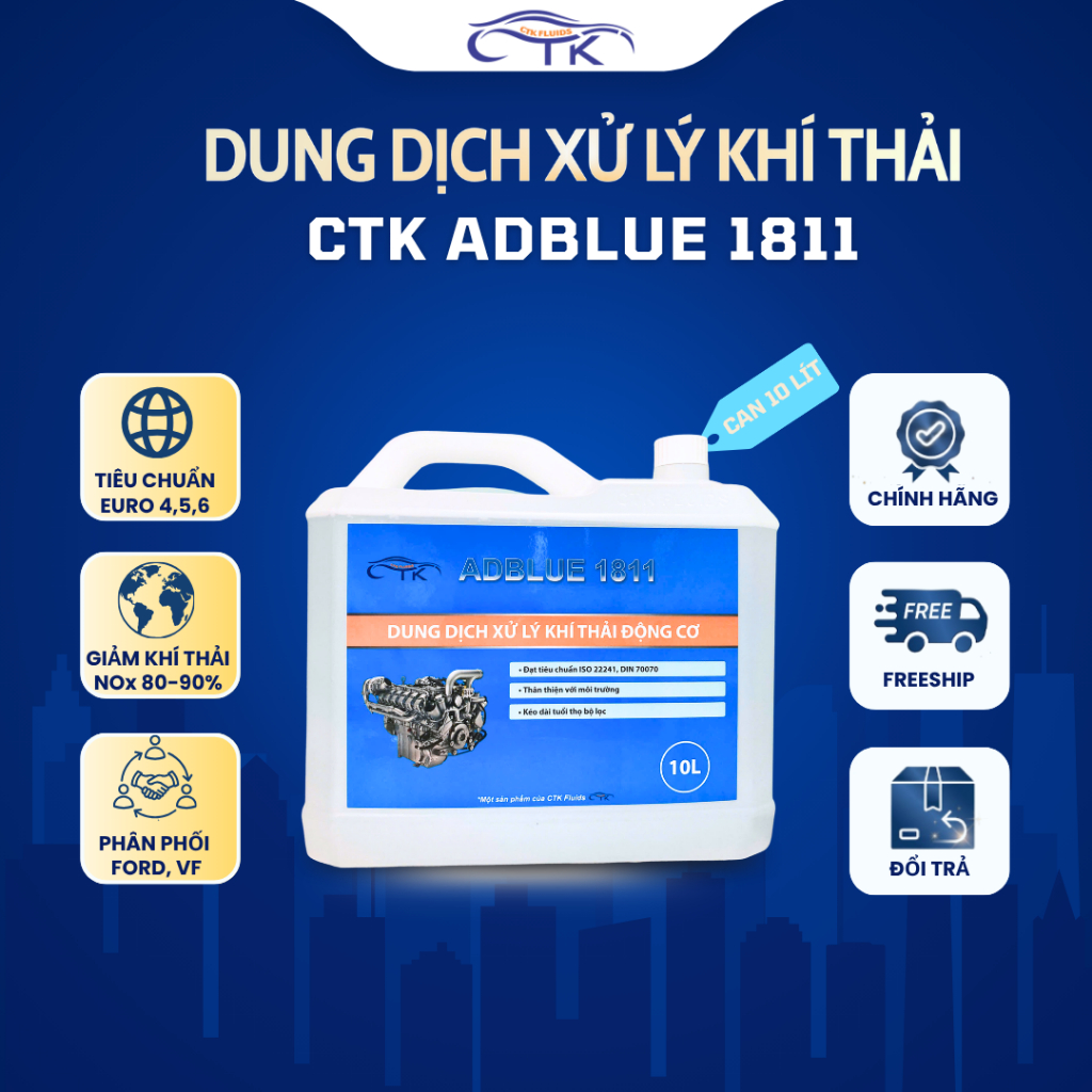 [TẶNG PHỄU] Dung Dịch AdBlue 1811 Cho Ô Tô Diesel – Xử Lý Khí Thải Euro 4 5 6, Giảm NOx, Bảo Vệ Động