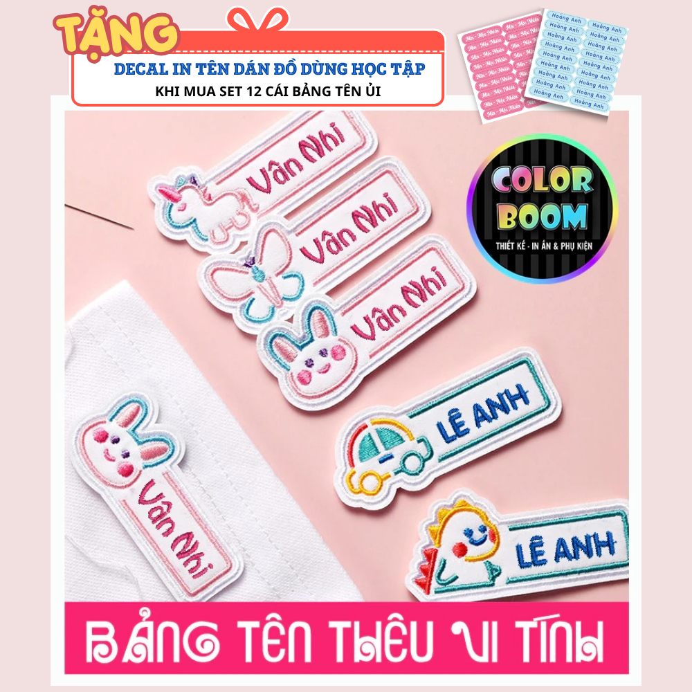 [ PATCH ỦI ] Thêu Tên Bé Theo Yêu Cầu - Thêu Vi Tính - dùng để ủi-may vào áo, quần, balo - ColorBoom