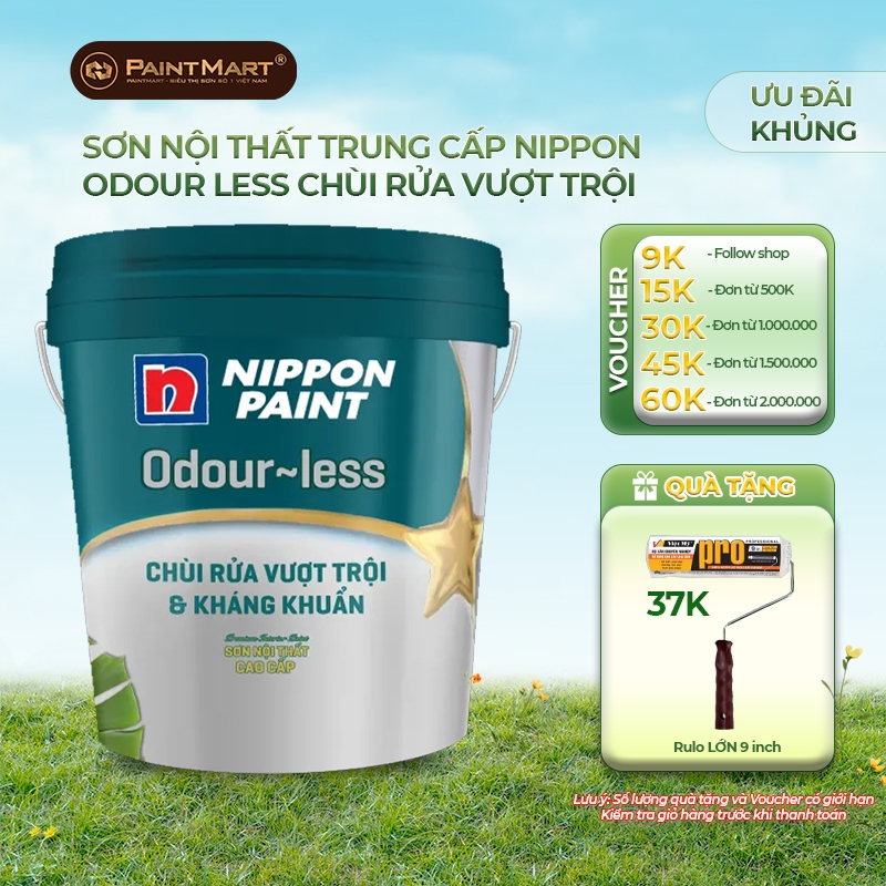 (15 lít) Sơn nước trong nhà Nippon Odour-less chùi rửa vượt trội và kháng khuẩn 15 lít (Sơn nội thất