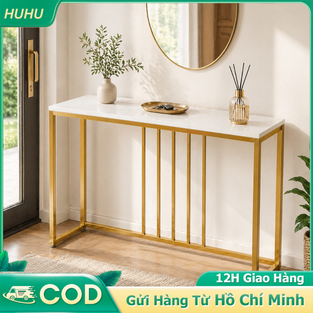 HUHU Bàn Console Bàn Trang Trí Lối Vào Khung Kim Loại Vàng Phong Cách Hiện Đại Cho Hành Lang