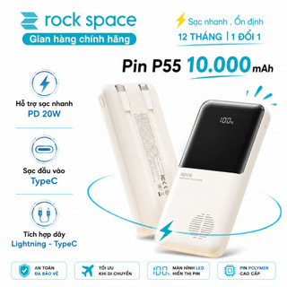 Pin sạc dự phòng 10000mah sạc nhanh pd 20w rockspace P55 tích hợp cáp lightning type c bh 12t