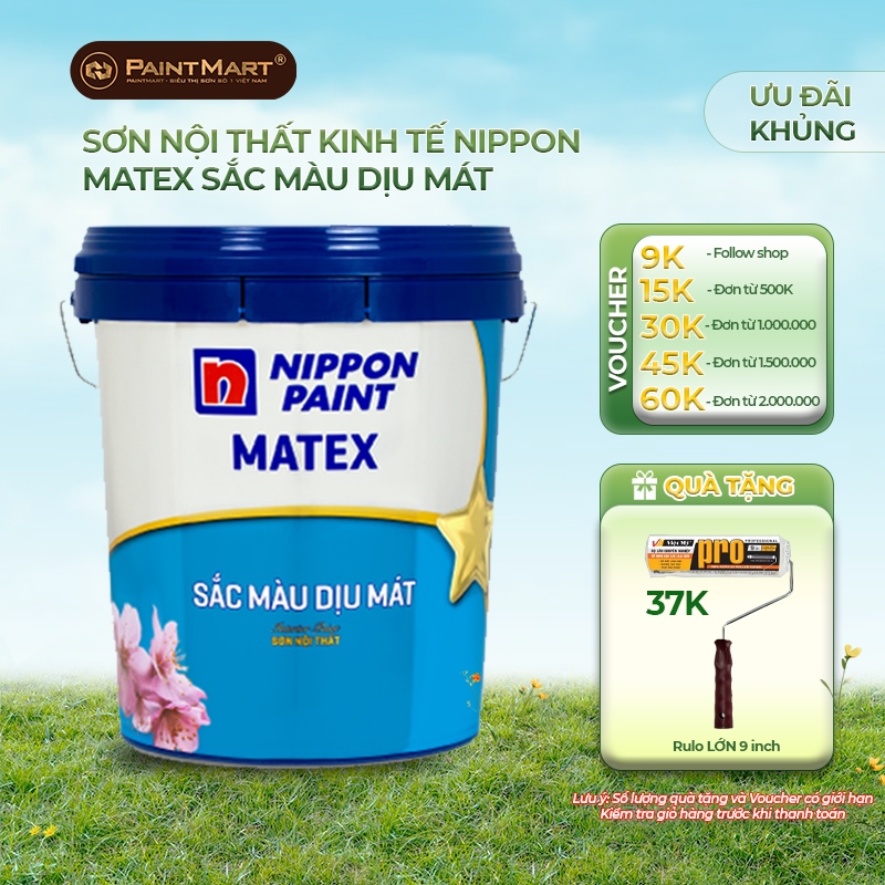 (17 LÍT) Sơn nước trong nhà Nippon Matex Sắc Màu Dịu Mát độ phủ cao (Sơn nội thất)