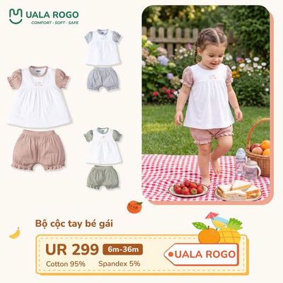 Đồ bộ cộc tay cho bé Ualarogo 6 tháng - 3 tuổi vải Cotton co giãn thoáng khí thấm hút UR 299