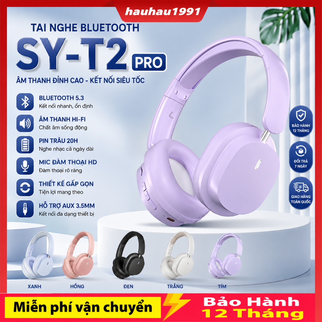 Tai nghe chụp tai bluetooth SY-T2 / P2961 / P9 , headphone có thể dùng cho PC, tai nghe chống ồn có 