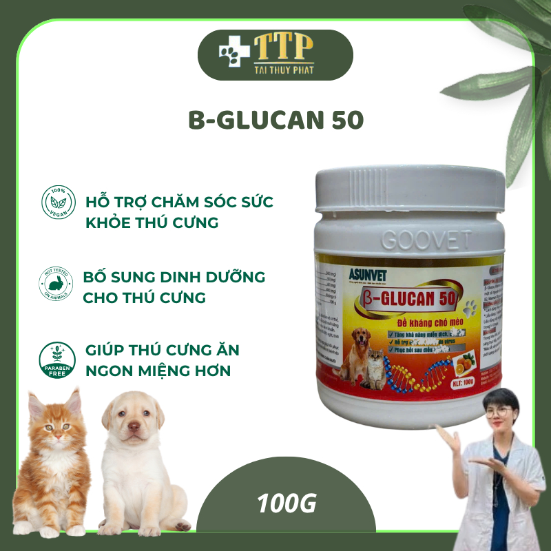 B Glucan 50 ASUNVET Cho Chó Mèo – Hỗ Trợ Tăng Sức Đề Kháng, Bổ Sung Dinh Dưỡng Cho Thú Cưng 100g