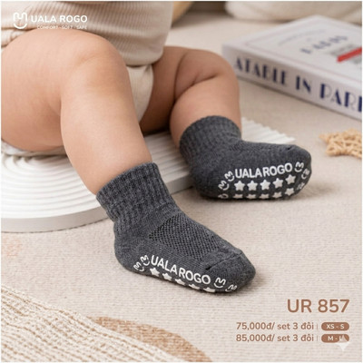 Tất chống trượt cho bé Ualarogo vải Cotton lớp ma sát ở bàn chân an toàn giữ ấm 857