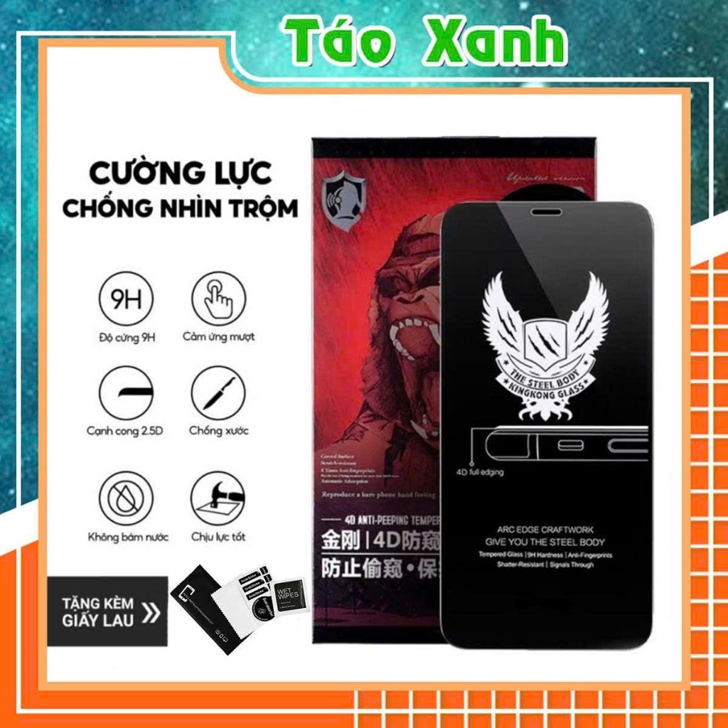 Kính Cường Lực iPhone KK 4D Chống Nhìn Trộm Full Màn - iP 7/8/Plus/X/XS/XR/11/12/13/14/15/16/17/pro/plus/Pro/Max