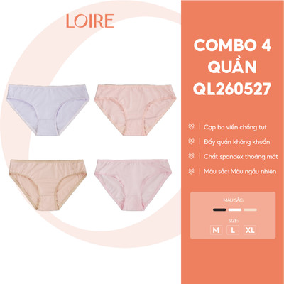 Combo 4 Quần Lót Nữ Cotton Co Giãn QL260527 LOIRECHIC, Đáy Kháng Khuẩn Cạp Cố Định Ôm Sát Body