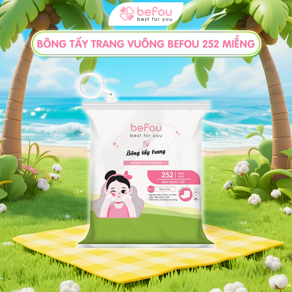 Bông Tẩy Trang Cotton Befou 252 Miếng Vuông
