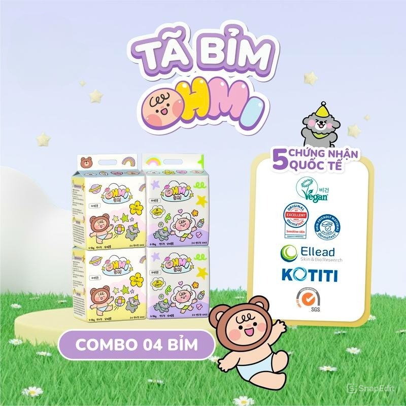 [Thế Giới Mẹ Bỉm Sữa] Combo 4 bịch Bỉm OHMI Hàn Quốc – cao cấp, mỏng nhẹ, khô thoáng, an toàn - theg