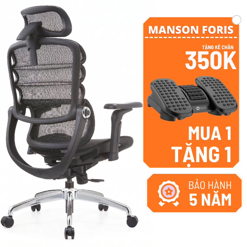 [Chính Hãng] Ghế Công Thái Học Manson Foris Thiết Kế Đỡ Lưng Bionic Spine Tặng Kèm Kê Chân Lumi Trị Giá 350.000đ | BigBuy360 - bigbuy360.vn