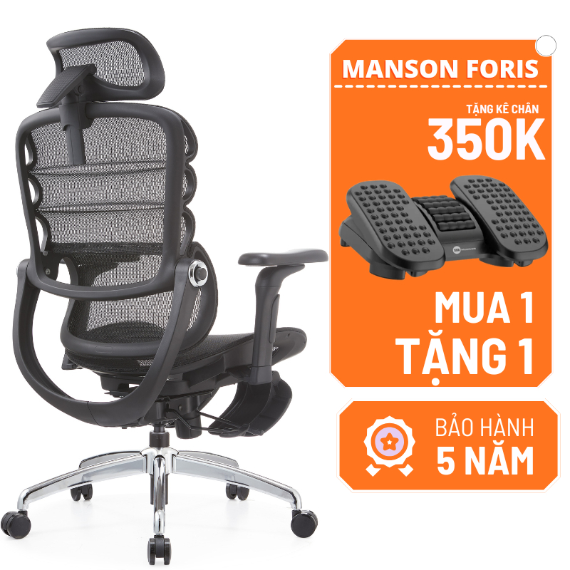 [Chính Hãng] Ghế Công Thái Học Manson Foris Thiết Kế Đỡ Lưng Bionic Spine Tặng Kèm Kê Chân Lumi Trị Giá 350.000đ