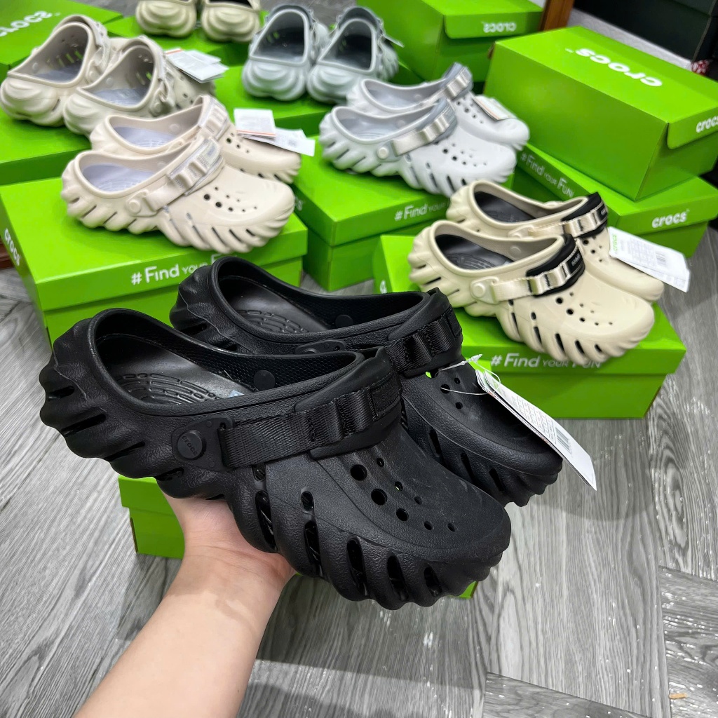 Crocs Echo Đế Bánh Mỳ Quai Dù Canva Siêu Đẹp - Dép Sục Nam Nữ Basic Chất Liệu Cao Cấp