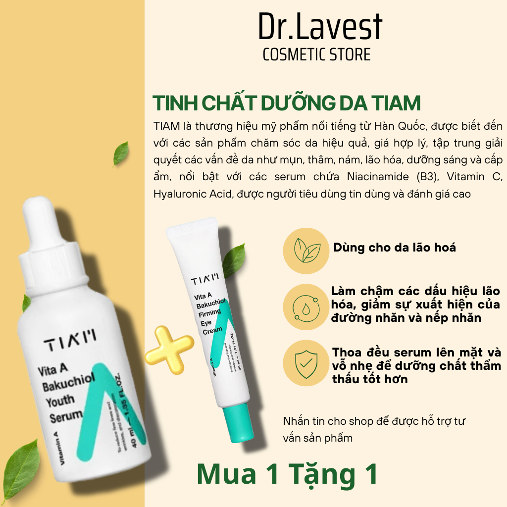 Tinh Chất TIAM Bakuchiol + Retinol Căng Bóng,Trẻ Hoá Da Tia'm Vita A Bakuchiol Youth Serum 40ml